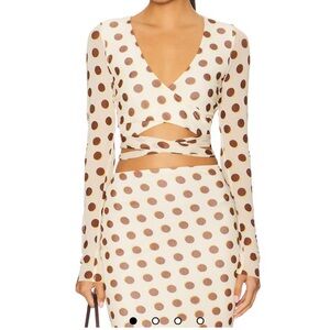 AFRM Cream and Brown Polka Dot Wrap Set